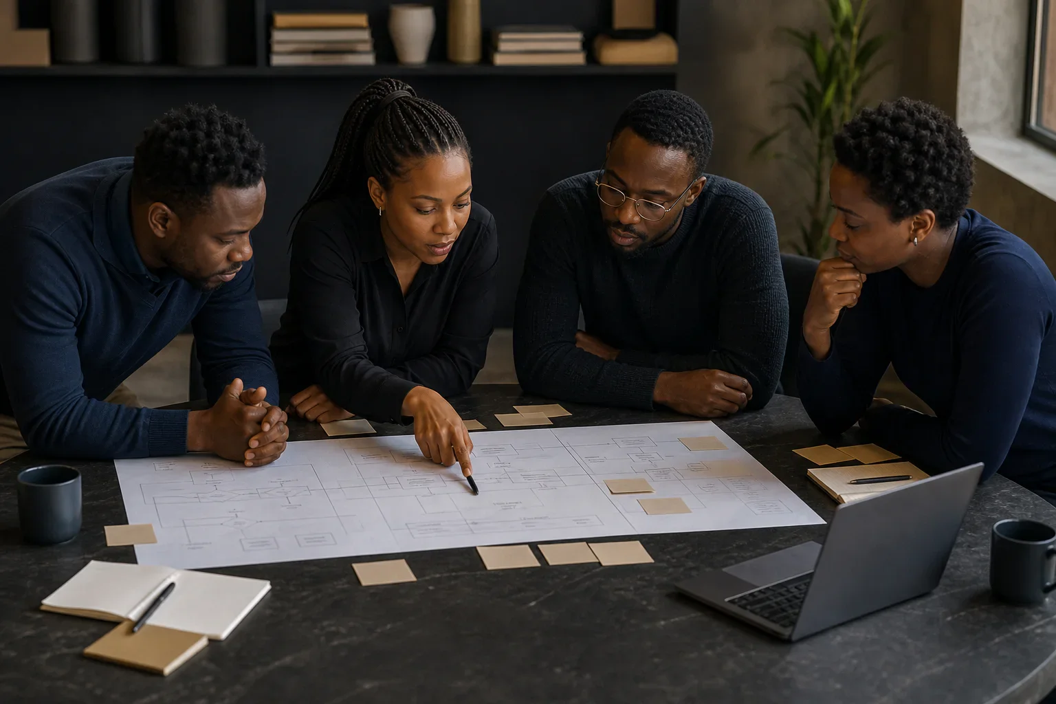 Product and engineering team studying a workflow together