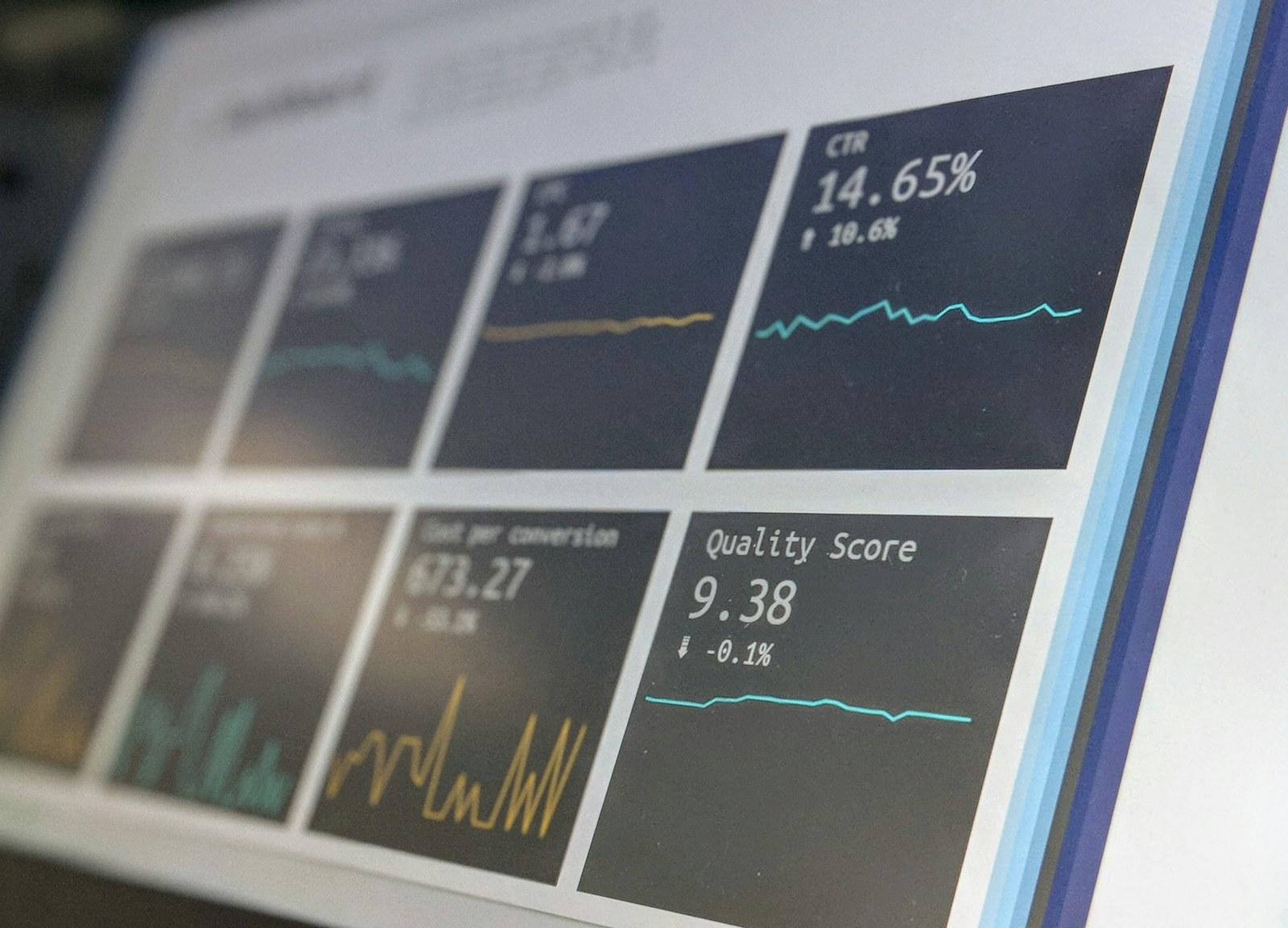 Business data dashboard on a computer screen