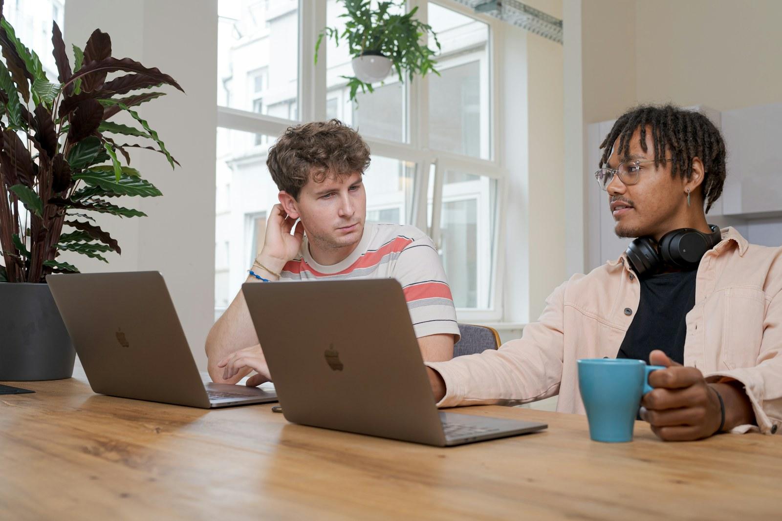 Product team working together at a laptop