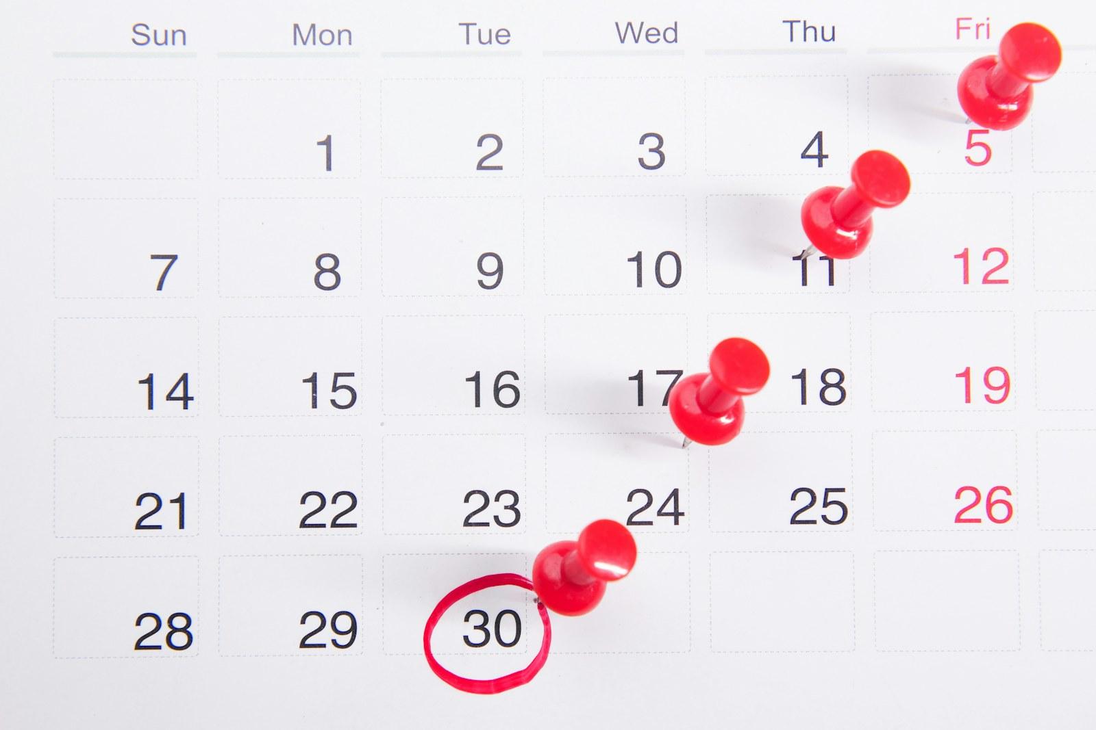 Appointment dates marked on a calendar