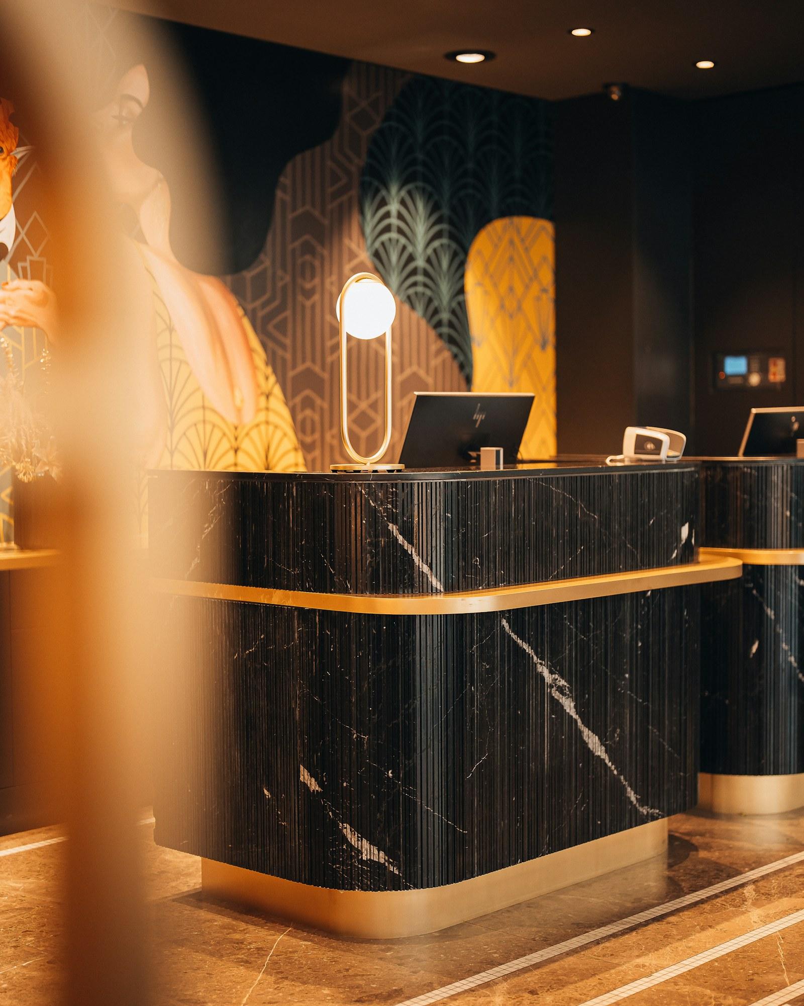 Reception desk in a hotel lobby